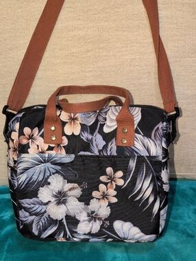 Floral Print Crossbody Lunch Bag with Brown Straps